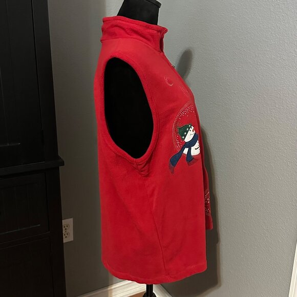 Rebecca Malone Holiday Vest Womens XL Red Fleece Snowman Embroidered Christmas - Picture 8 of 9